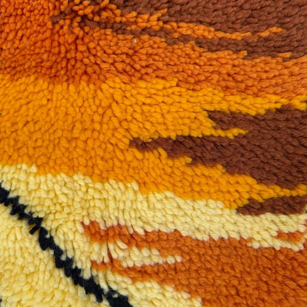 Vintage Latch Hook‎ Rug 35x24 Orange Sailboat Sunset Retro 70s Wall Hanging